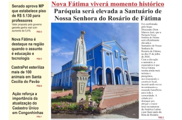 Nova Fátima é destaque na capa do Jornal A Cidade Regional
