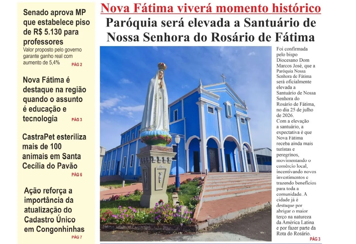 Nova Fátima é destaque na capa do Jornal A Cidade Regional